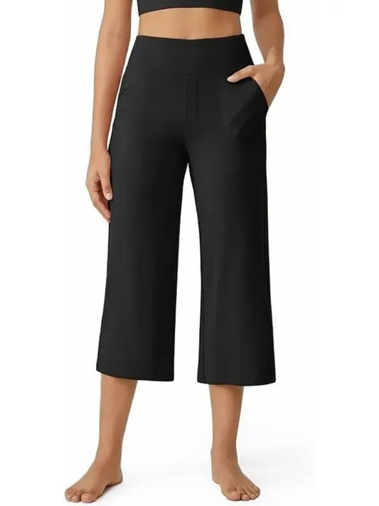 Women's Wide Leg Cropped Capri Leggings Pants with Pockets