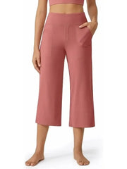 Women's Wide Leg Cropped Capri Leggings Pants with Pockets