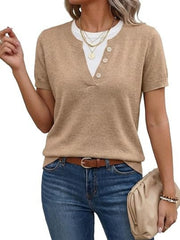 Women's Color Block Short Sleeve Knit Tops