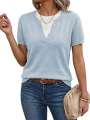 Women's Color Block Short Sleeve Knit Tops