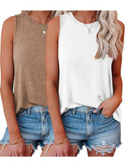 Womens Crew Neck Sleeveless Loose Fit Casual 2 Pack Tank Tops