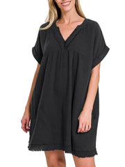 Women's Washed Casual V-Neck Dress