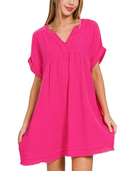 Women's Washed Casual V-Neck Dress