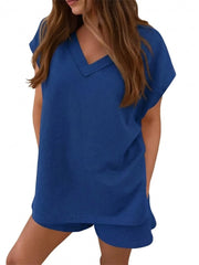 Women's V Neck Cap Sleeve Tops and Shorts 2 Piece Sets