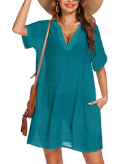 Women's A-line Bathing Suit Cover Up Dress with Pockets