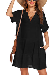 Women's A-line Bathing Suit Cover Up Dress with Pockets