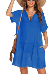 Women's A-line Bathing Suit Cover Up Dress with Pockets