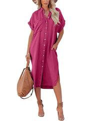 Women's Summer Loose Denim Shirt Dress with Pocket