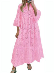 Women's Lace Eyelet Maxi Dress with Pockets