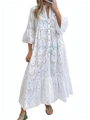 Women's Lace Eyelet Maxi Dress with Pockets
