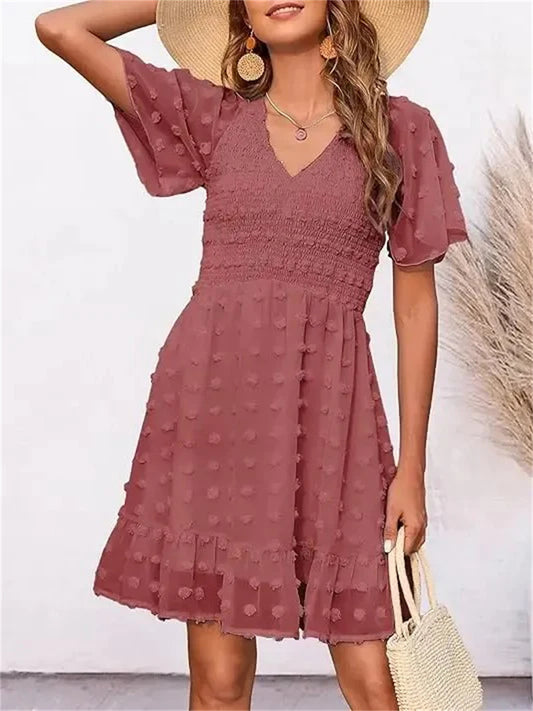 Women's Ruffle Hem Swiss Dot Casual Dress
