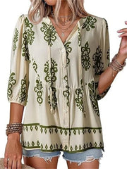 Women's Boho Floral V-Neck Peplum Blouse