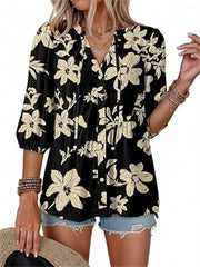 Women's Boho Floral V-Neck Peplum Blouse