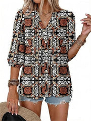 Women's Boho Floral V-Neck Peplum Blouse