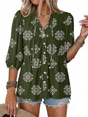 Women's Boho Floral V-Neck Peplum Blouse