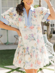 Women's Floral Print Puff Sleeve Tunic Dress