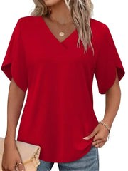 Women's Summer Short Petal Sleeve Fashion V Neck Outfits Tops