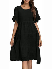 Women's Eyelet Flutter Sleeve Tiered Midi Dress