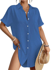 Women's Button Down Beach Cover Up Shirt Dress