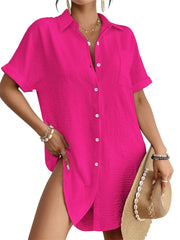 Women's Button Down Beach Cover Up Shirt Dress