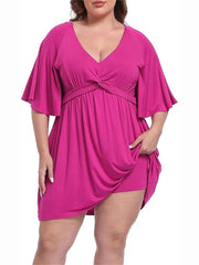 Women's Deep V Neck Twist Knot Front Plus Size Dress