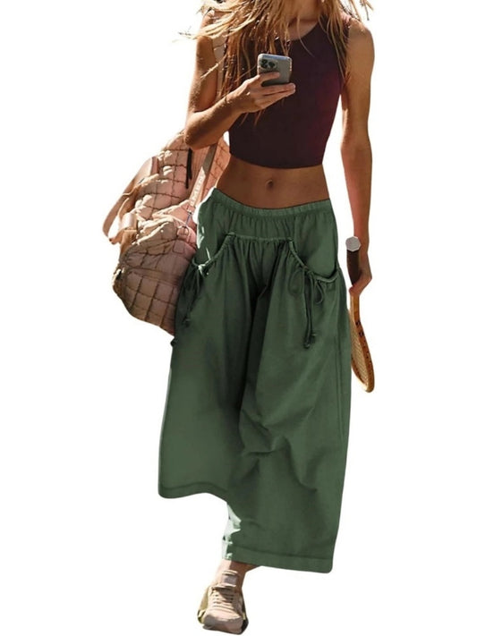 Women's Loose Wide Leg Track Pants With Drawstring Pockets