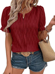 Women's Casual Spring Summer V Neck Puff Sleeve Blouses