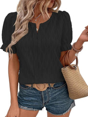 Women's Casual Spring Summer V Neck Puff Sleeve Blouses