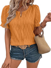 Women's Casual Spring Summer V Neck Puff Sleeve Blouses