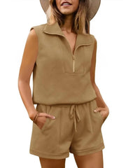 Women's Textured Casual Sleeveless Short Set