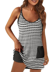 Women's Striped Spaghetti Strap Dress with Built-in Shorts