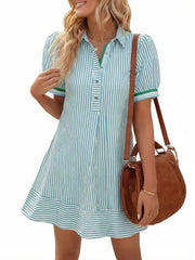Women's Collar Half Button Casual Striped Dress