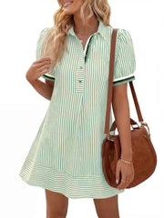 Women's Collar Half Button Casual Striped Dress