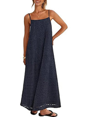 Women's Spaghetti Strap Floral Eyelet Maxi Dress