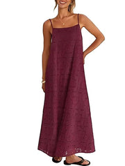 Women's Spaghetti Strap Floral Eyelet Maxi Dress