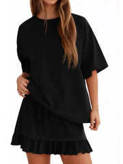 Women's Summer Relaxed Fit Ruffle Hem Short Two Piece Outfit Set