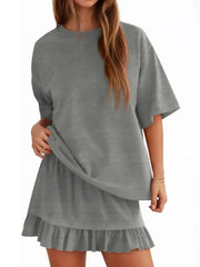 Women's Summer Relaxed Fit Ruffle Hem Short Two Piece Outfit Set