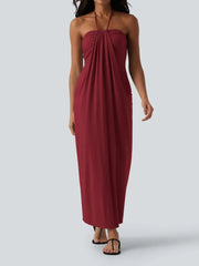 Women's Flowy Draped Halter Vacation Midi Dress