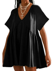 Women's V Neck Flowy Mini Babydoll Dress