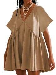 Women's V Neck Flowy Mini Babydoll Dress