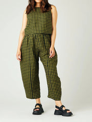 Women's Gingham Sleeveless Tank Top & Barrel Pants Set
