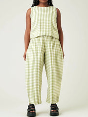Women's Gingham Sleeveless Tank Top & Barrel Pants Set