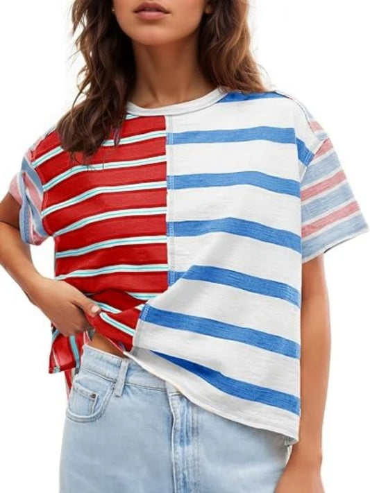 Women's Color Block Striped Short Sleeve Tee