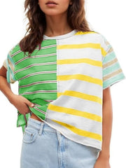 Women's Color Block Striped Short Sleeve Tee