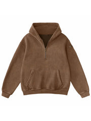 Women's Vintage Half Zip Long Sleeve Pocket Hoodie