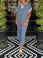 Women's Stripe Polo Loungewear Set
