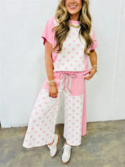 Women's Color Block Polka Dot Loungewear Set