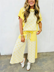 Women's Color Block Polka Dot Loungewear Set