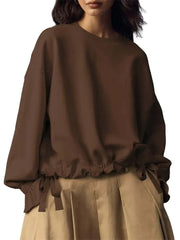 Women's Round Neck Drawstring Hem Casual Sweatshirt