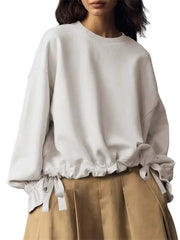 Women's Round Neck Drawstring Hem Casual Sweatshirt
